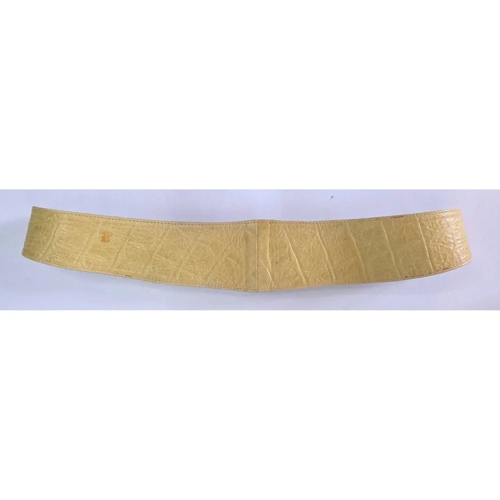 VTG 80s Retro Paris Yellow Croc Embossed Leather Belt Adj Buckle 34